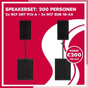 Speakerset: 2x RCF ART 912-A + 2x RCF SUB 18-AX (200 personen)