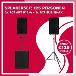 Speakerset: 2x RCF ART 912-A + 1x RCF SUB 18-AX (125 personen)