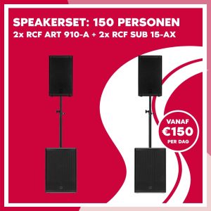 Speakerset: 2x RCF ART 910-A + 2x RCF SUB 15-AX (150 personen)